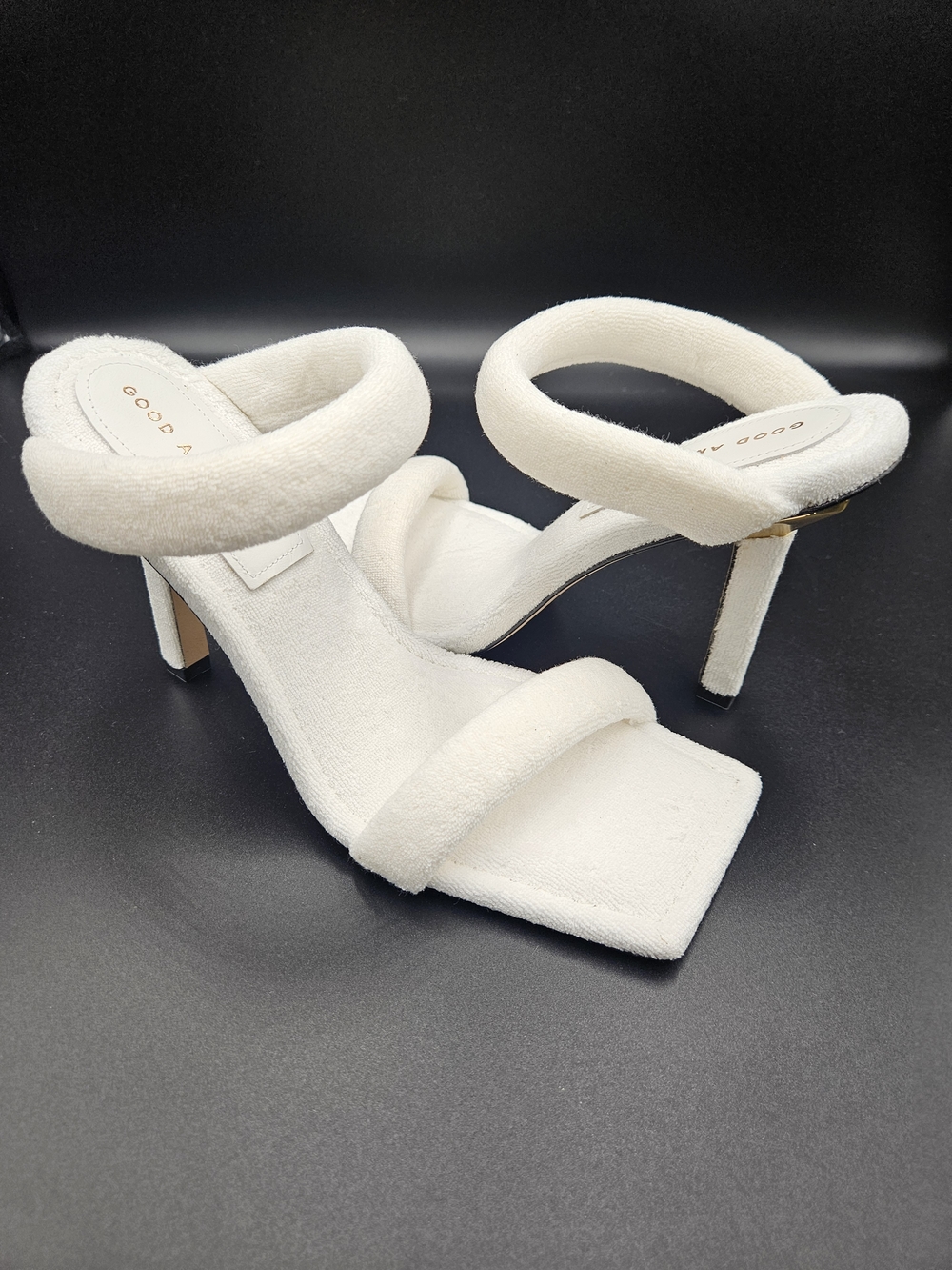 Good American White Terry Heeled Sandals Size 8 Square Toe Mule NWT - Picture 2 of 10